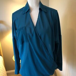 5/48 Brand peacock blue faux wrap blouse